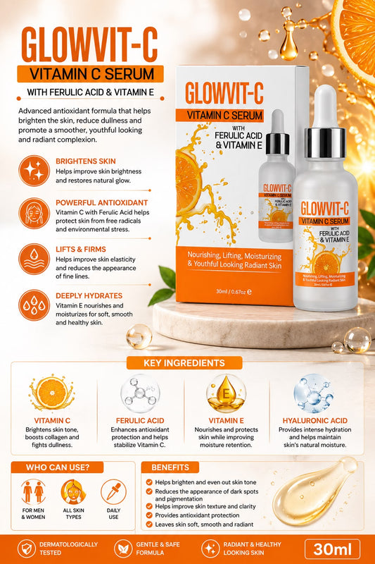 GlowVit-C Vitamin C Facial Serum with Ferulic Acid & Vitamin E – 30ml
