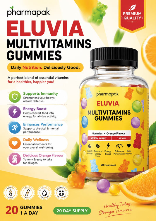 ELUVIA Multivitamins Gummies – Orange Flavour | 20 Gummies (20-Day Supply)